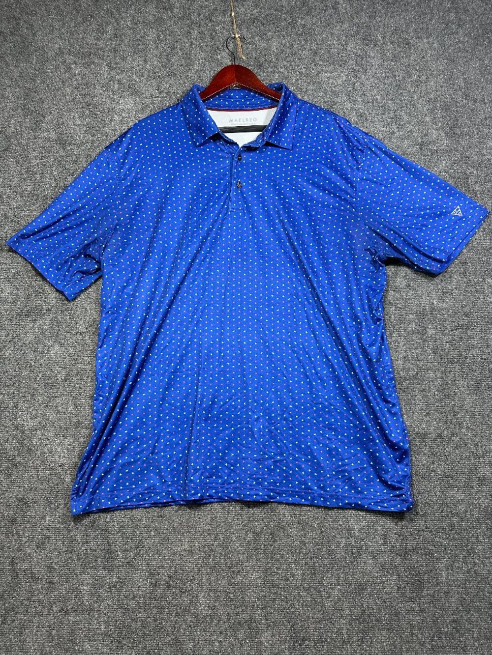 Maelreg Performance Polo Mens 2XL Shirt Short Sleeve Red White Blue Stars Print